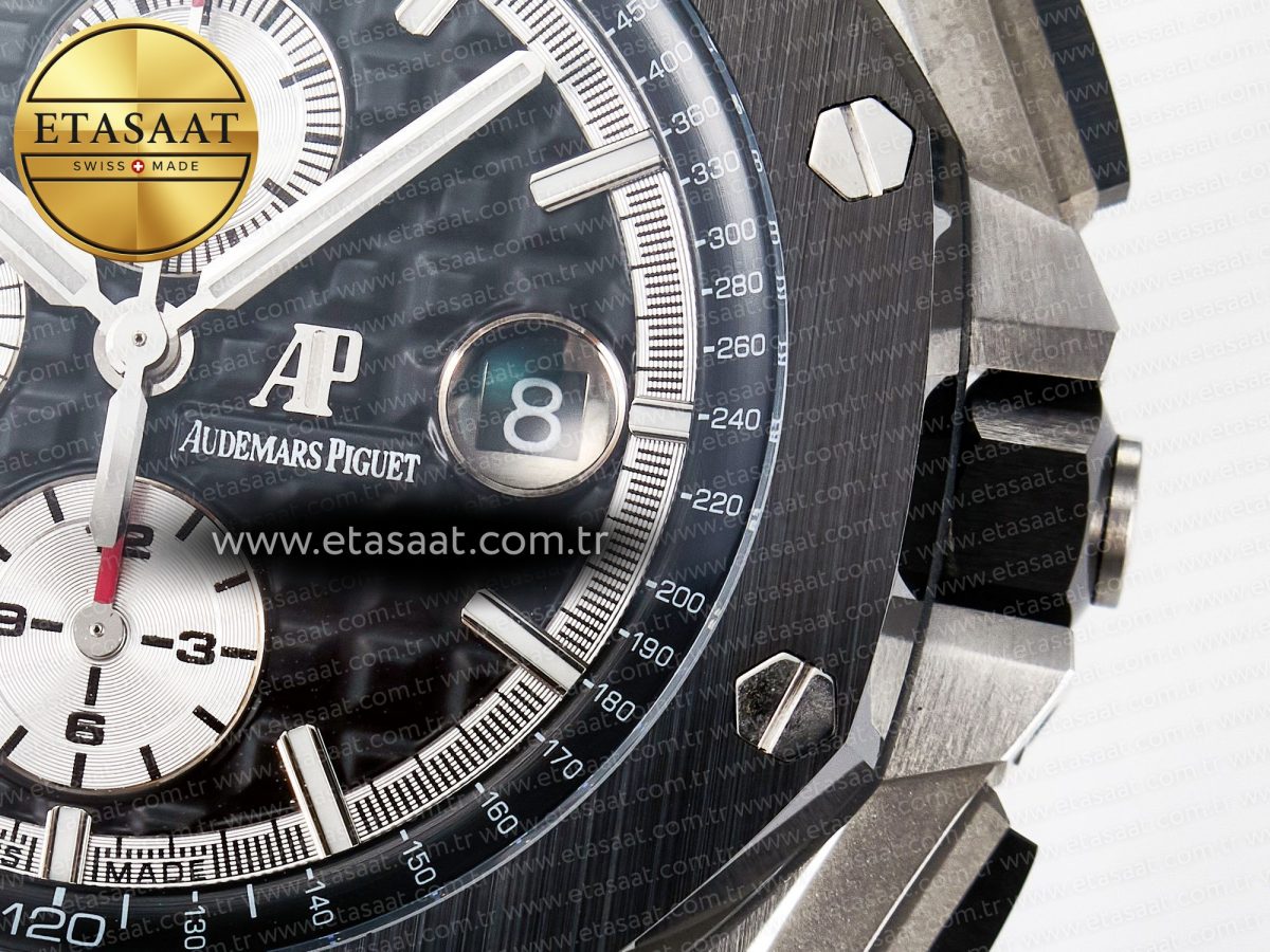 Audemars Piguet Royal Oak Offshore 44mm Black Ceramic SS TKF 1:1 Best Edition Black/White Dial on Black Rubber Strap A3126 - Görsel 12