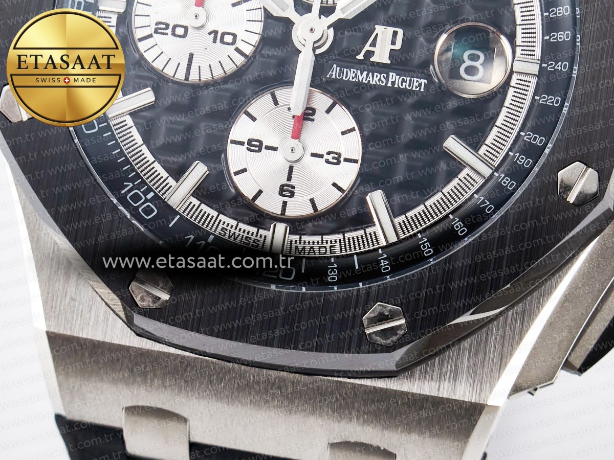 Audemars Piguet Royal Oak Offshore 44mm Black Ceramic SS TKF 1:1 Best Edition Black/White Dial on Black Rubber Strap A3126 - Görsel 13