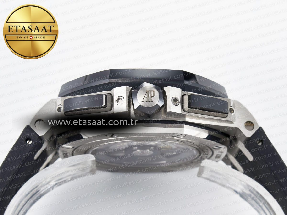 Audemars Piguet Royal Oak Offshore 44mm Black Ceramic SS TKF 1:1 Best Edition Black/White Dial on Black Rubber Strap A3126 - Görsel 16