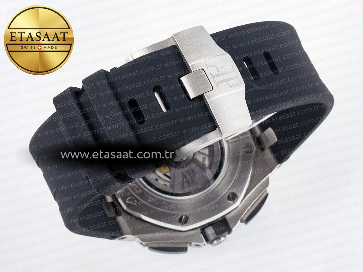 Audemars Piguet Royal Oak Offshore 44mm Black Ceramic SS TKF 1:1 Best Edition Black/White Dial on Black Rubber Strap A3126 - Görsel 17