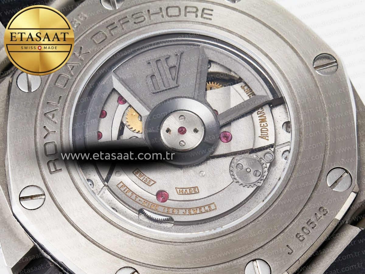 Audemars Piguet Royal Oak Offshore 44mm Black Ceramic SS TKF 1:1 Best Edition Black/White Dial on Black Rubber Strap A3126 - Görsel 19