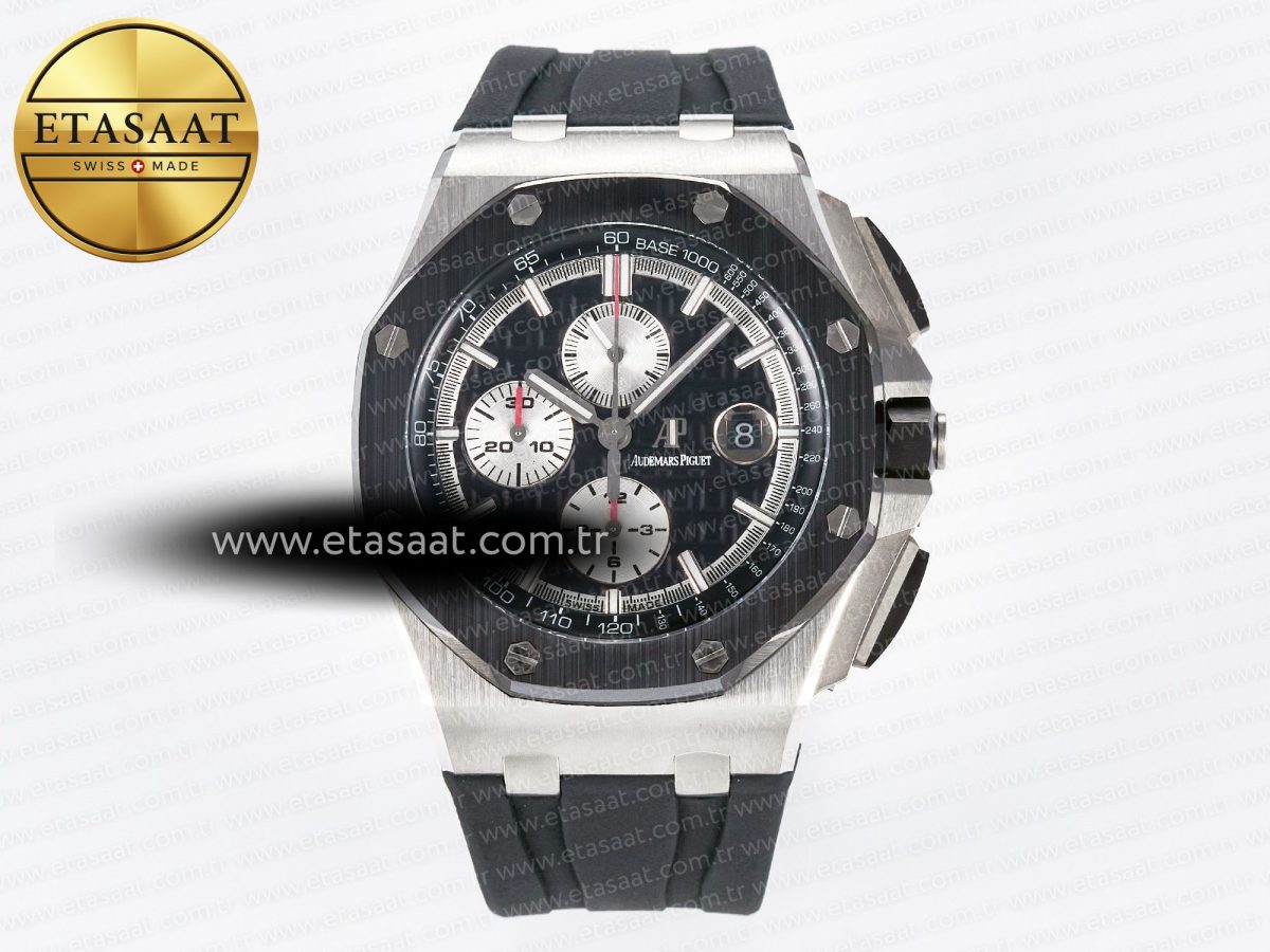 Audemars Piguet Royal Oak Offshore 44mm Black Ceramic SS TKF 1:1 Best Edition Black/White Dial on Black Rubber Strap A3126 - Görsel 3