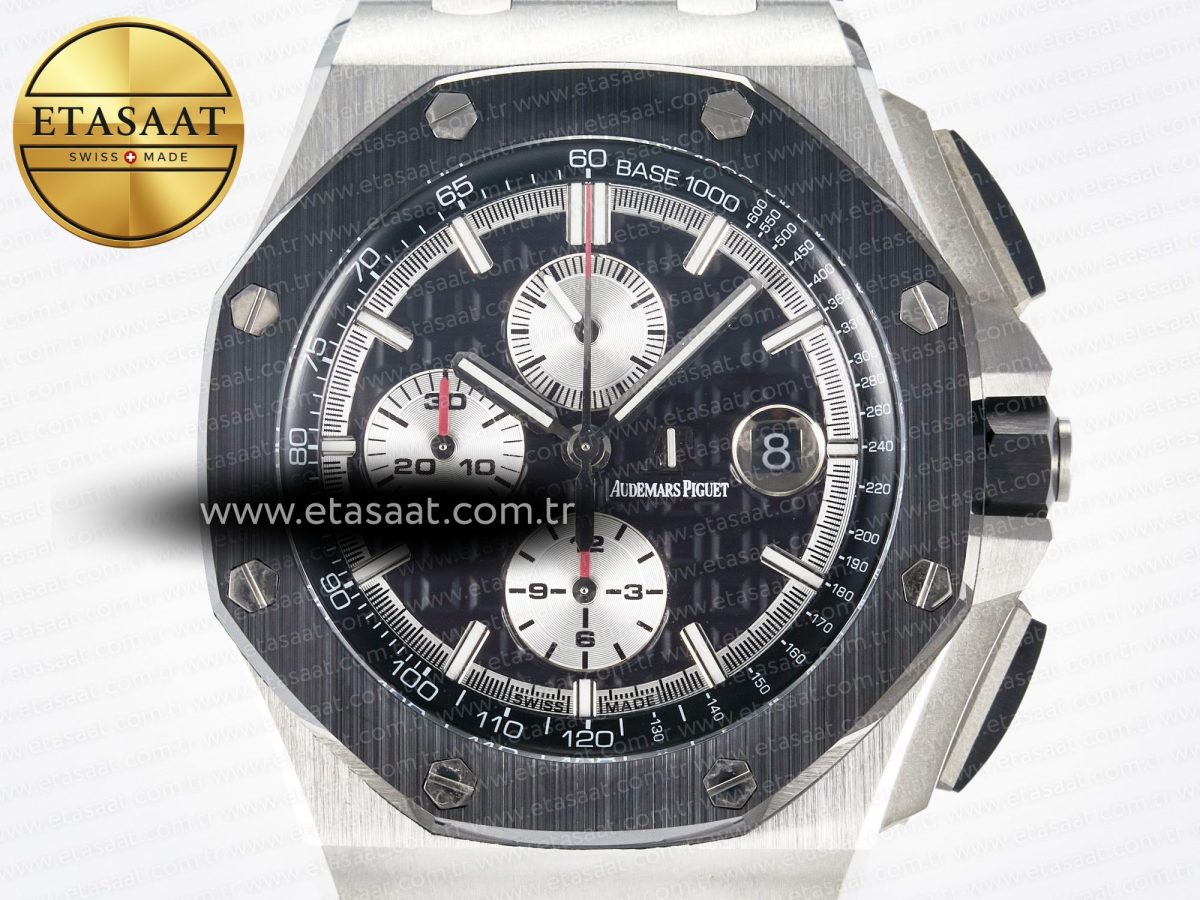 Audemars Piguet Royal Oak Offshore 44mm Black Ceramic SS TKF 1:1 Best Edition Black/White Dial on Black Rubber Strap A3126 - Görsel 4