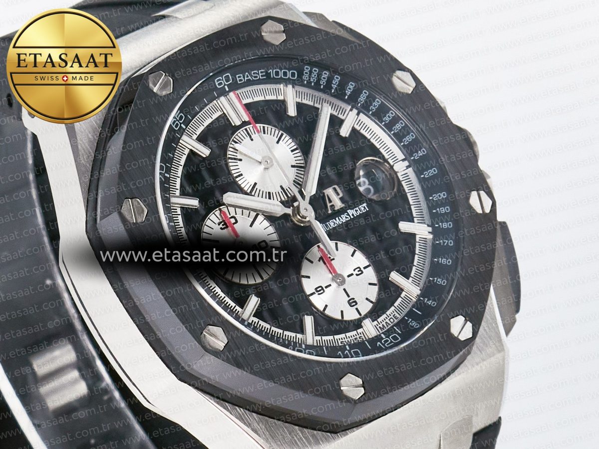Audemars Piguet Royal Oak Offshore 44mm Black Ceramic SS TKF 1:1 Best Edition Black/White Dial on Black Rubber Strap A3126 - Görsel 5