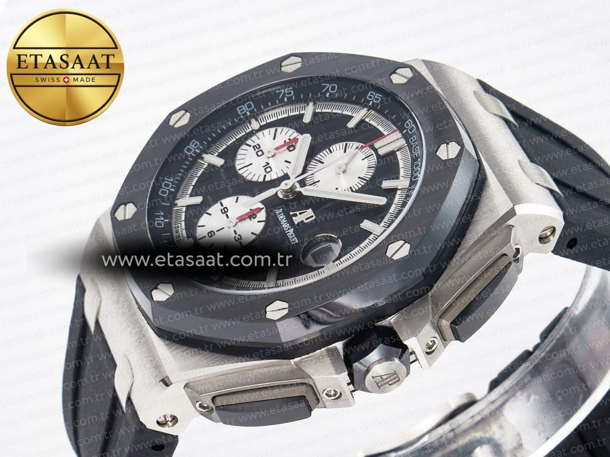 Audemars Piguet Royal Oak Offshore 44mm Black Ceramic SS TKF 1:1 Best Edition Black/White Dial on Black Rubber Strap A3126 - Görsel 6