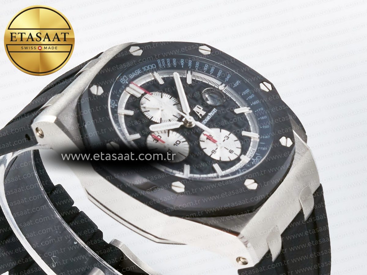 Audemars Piguet Royal Oak Offshore 44mm Black Ceramic SS TKF 1:1 Best Edition Black/White Dial on Black Rubber Strap A3126 - Görsel 7