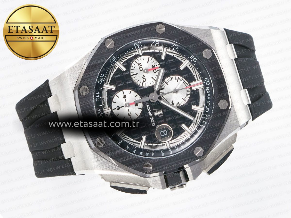Audemars Piguet Royal Oak Offshore 44mm Black Ceramic SS TKF 1:1 Best Edition Black/White Dial on Black Rubber Strap A3126 - Görsel 8