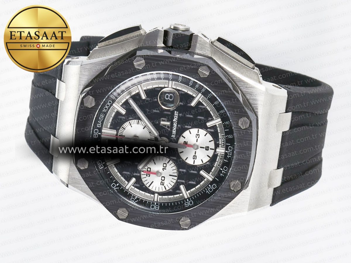 Audemars Piguet Royal Oak Offshore 44mm Black Ceramic SS TKF 1:1 Best Edition Black/White Dial on Black Rubber Strap A3126 - Görsel 9
