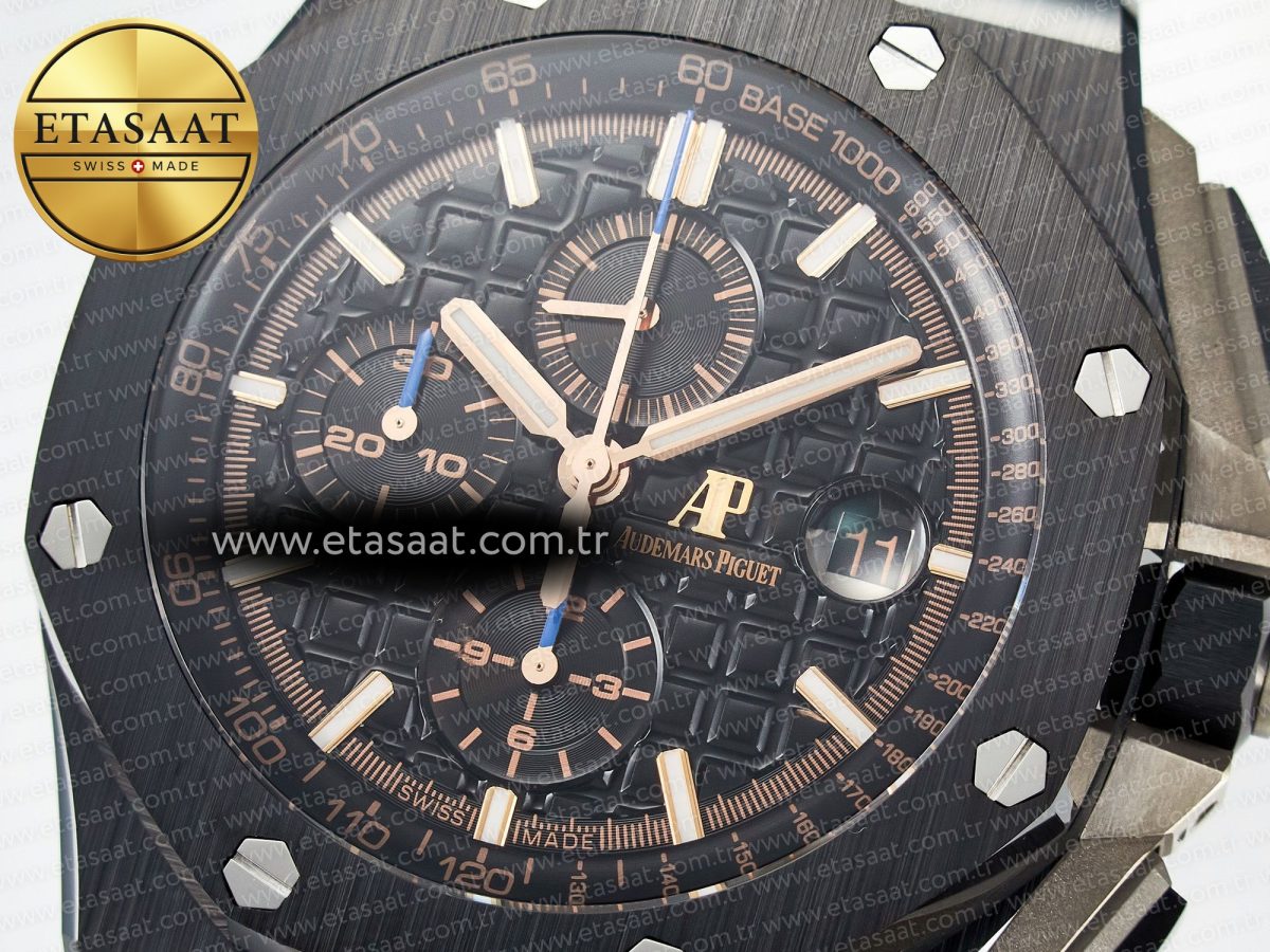 Audemars Piguet Royal Oak Offshore 44mm Black Ceramic Best Edition Black Dial on Black Rubber A3126 - Görsel 10