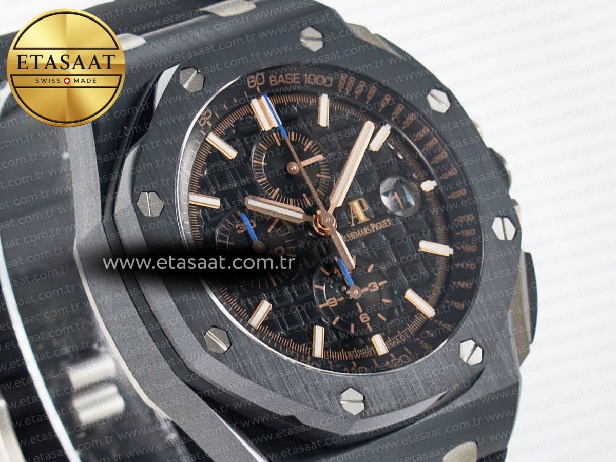 Audemars Piguet Royal Oak Offshore 44mm Black Ceramic Best Edition Black Dial on Black Rubber A3126 - Görsel 5