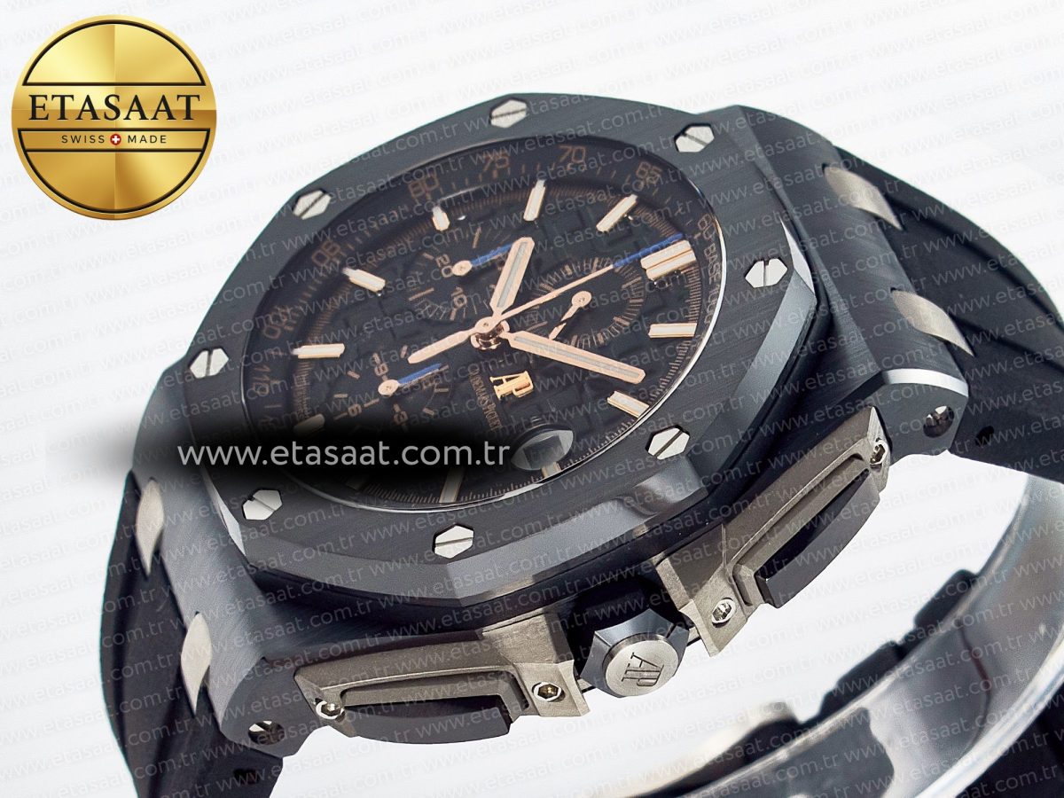 Audemars Piguet Royal Oak Offshore 44mm Black Ceramic Best Edition Black Dial on Black Rubber A3126 - Görsel 6