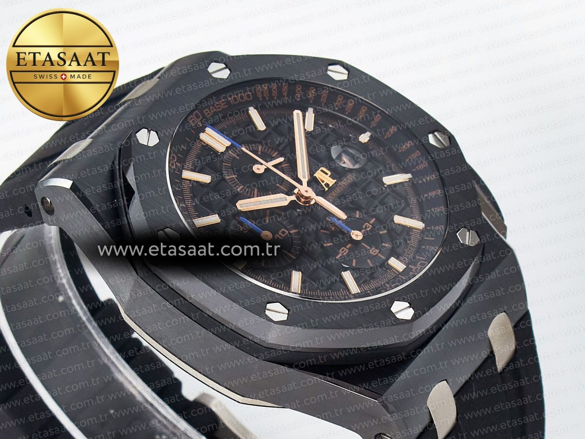 Audemars Piguet Royal Oak Offshore 44mm Black Ceramic Best Edition Black Dial on Black Rubber A3126 - Görsel 7