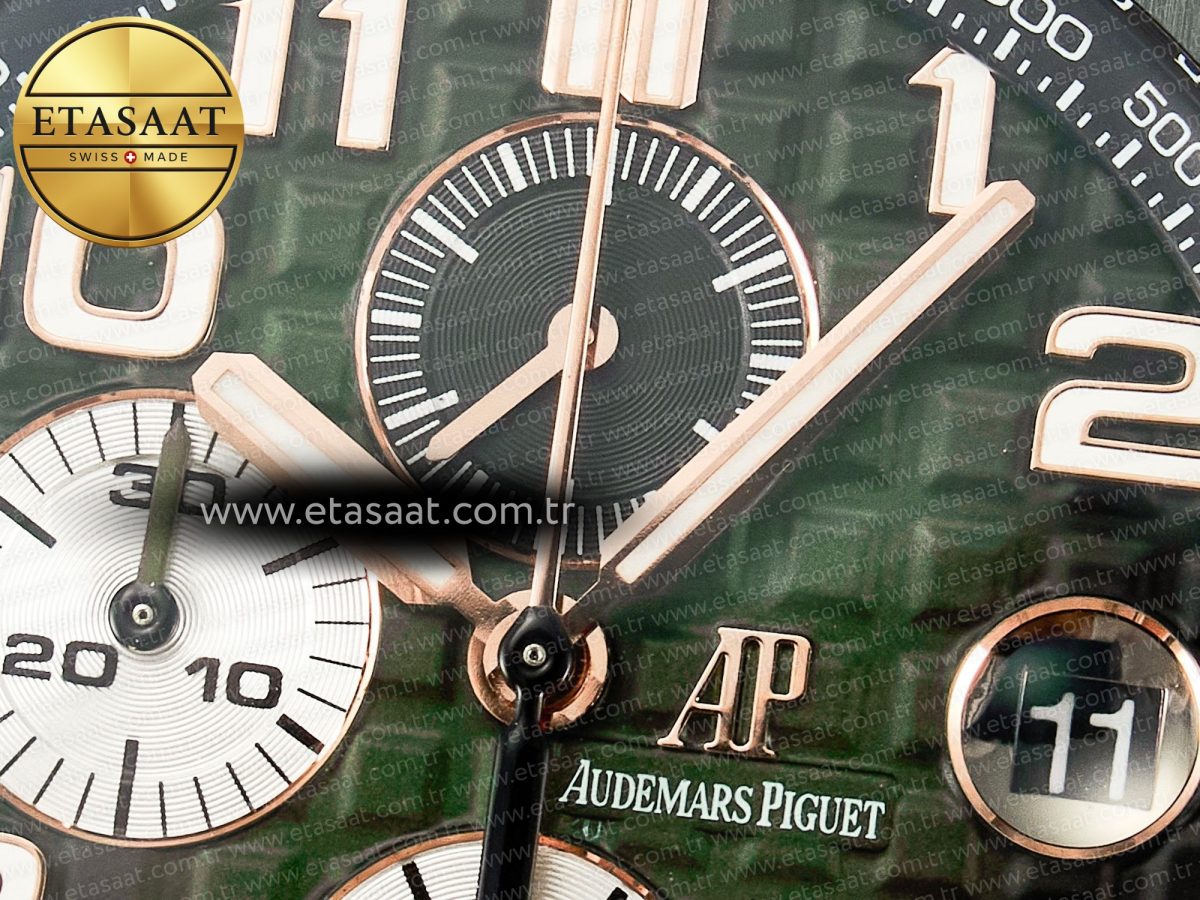 Audemars Piguet Royal Oak Offshore 44mm Black Ceramic TKF 1:1 Best Edition Green Dial on Green Rubber Strap A3126 - Görsel 11