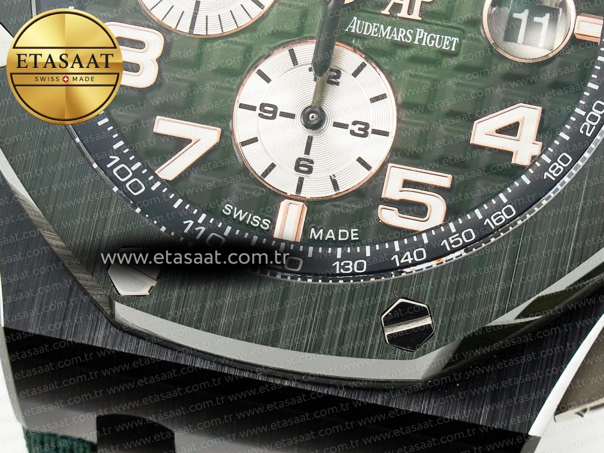 Audemars Piguet Royal Oak Offshore 44mm Black Ceramic TKF 1:1 Best Edition Green Dial on Green Rubber Strap A3126 - Görsel 13