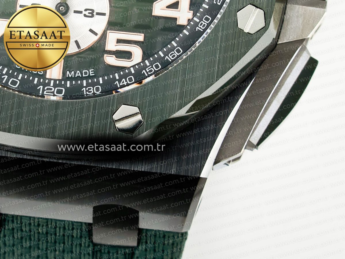 Audemars Piguet Royal Oak Offshore 44mm Black Ceramic TKF 1:1 Best Edition Green Dial on Green Rubber Strap A3126 - Görsel 14