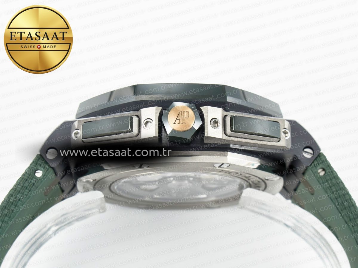Audemars Piguet Royal Oak Offshore 44mm Black Ceramic TKF 1:1 Best Edition Green Dial on Green Rubber Strap A3126 - Görsel 16