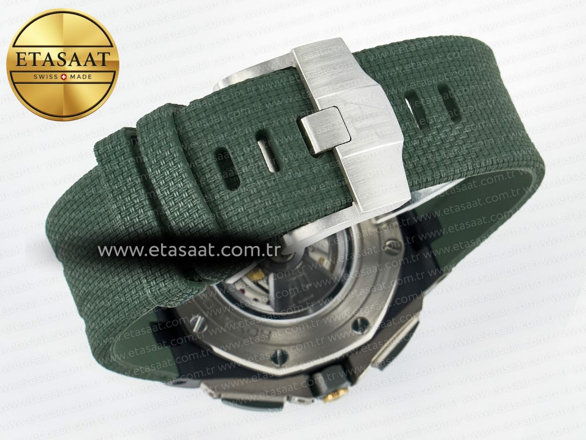 Audemars Piguet Royal Oak Offshore 44mm Black Ceramic TKF 1:1 Best Edition Green Dial on Green Rubber Strap A3126 - Görsel 17