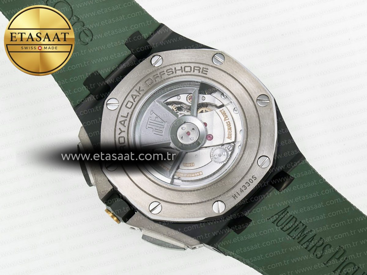 Audemars Piguet Royal Oak Offshore 44mm Black Ceramic TKF 1:1 Best Edition Green Dial on Green Rubber Strap A3126 - Görsel 18
