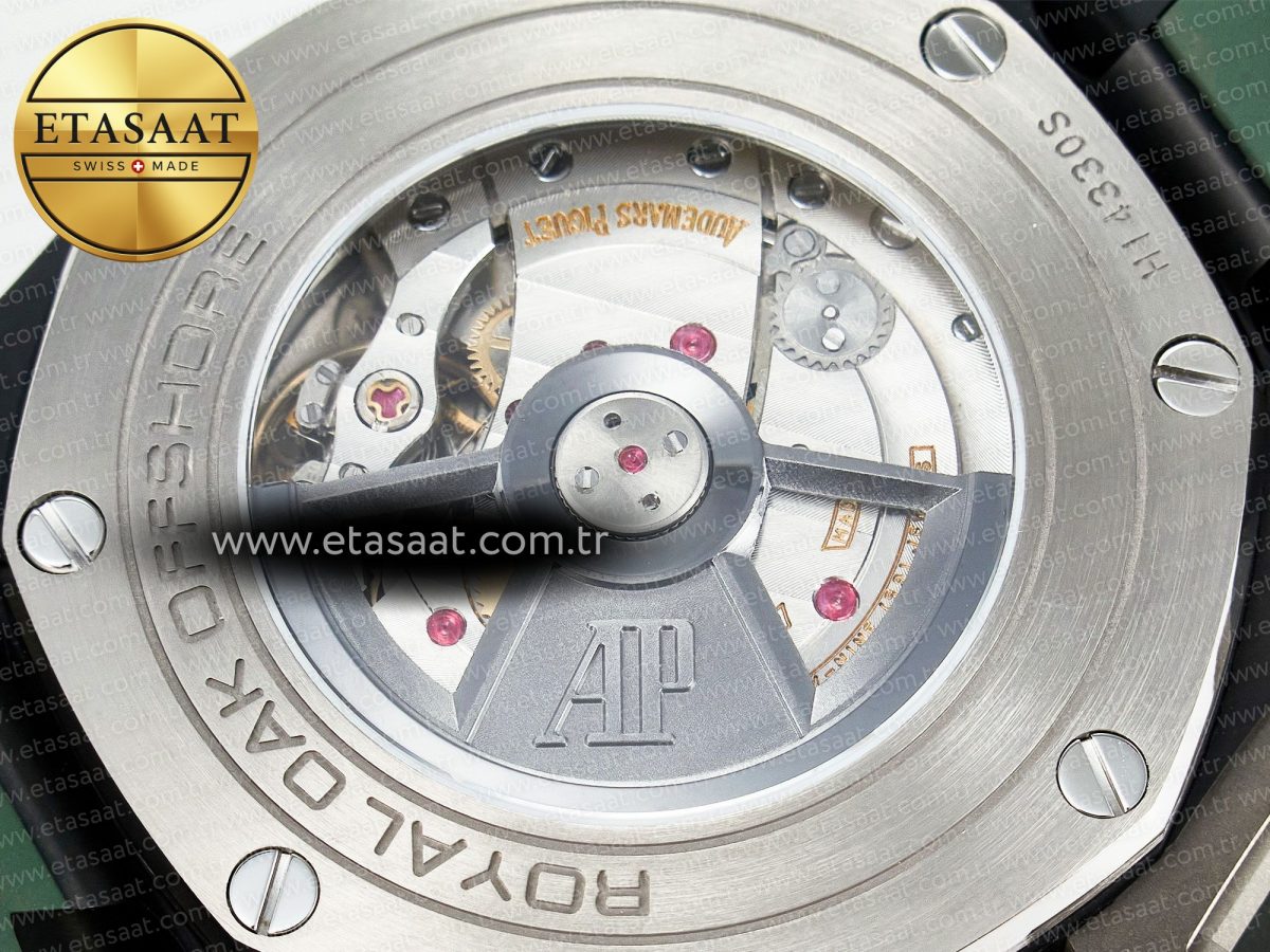 Audemars Piguet Royal Oak Offshore 44mm Black Ceramic TKF 1:1 Best Edition Green Dial on Green Rubber Strap A3126 - Görsel 19