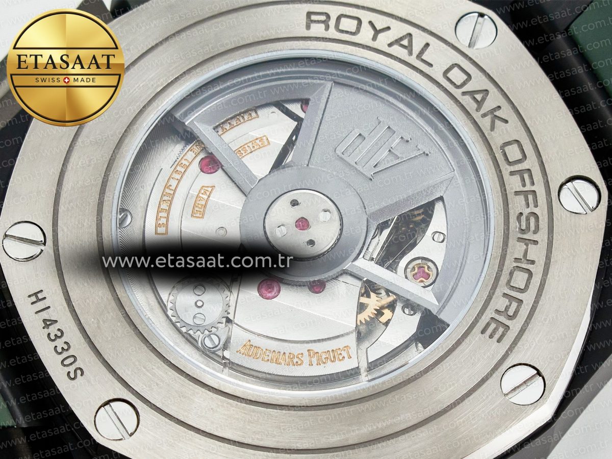 Audemars Piguet Royal Oak Offshore 44mm Black Ceramic TKF 1:1 Best Edition Green Dial on Green Rubber Strap A3126 - Görsel 20
