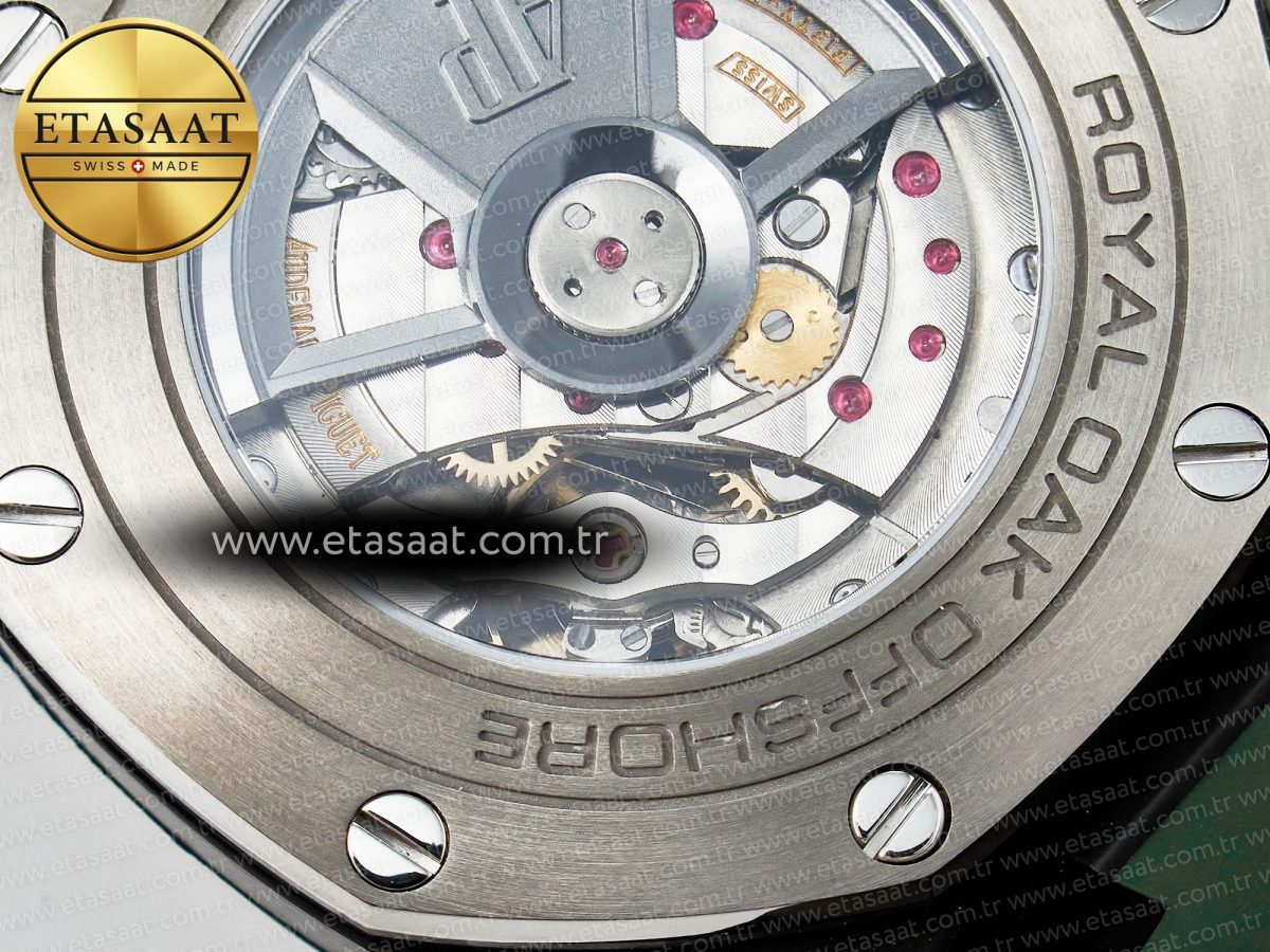 Audemars Piguet Royal Oak Offshore 44mm Black Ceramic TKF 1:1 Best Edition Green Dial on Green Rubber Strap A3126 - Görsel 21