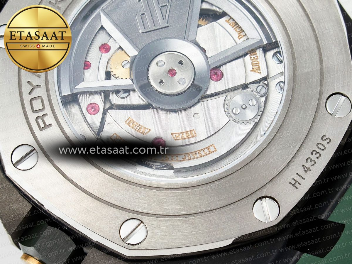 Audemars Piguet Royal Oak Offshore 44mm Black Ceramic TKF 1:1 Best Edition Green Dial on Green Rubber Strap A3126 - Görsel 22