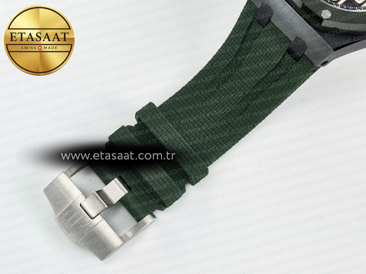 Audemars Piguet Royal Oak Offshore 44mm Black Ceramic TKF 1:1 Best Edition Green Dial on Green Rubber Strap A3126 - Görsel 24