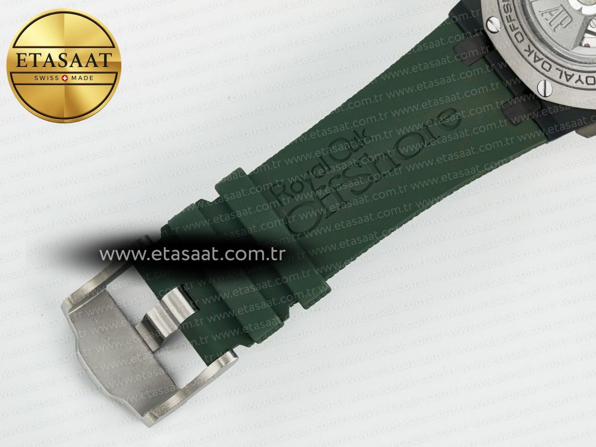 Audemars Piguet Royal Oak Offshore 44mm Black Ceramic TKF 1:1 Best Edition Green Dial on Green Rubber Strap A3126 - Görsel 27