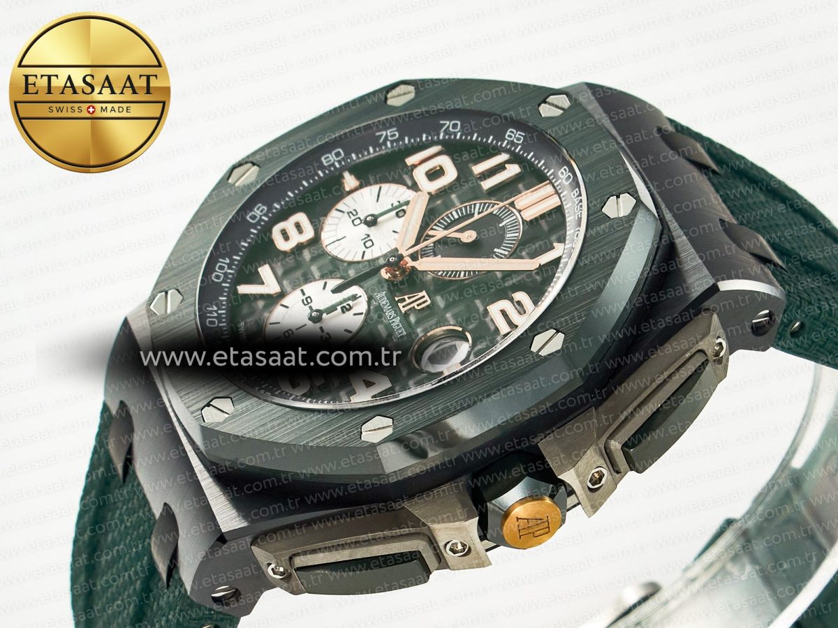 Audemars Piguet Royal Oak Offshore 44mm Black Ceramic TKF 1:1 Best Edition Green Dial on Green Rubber Strap A3126 - Görsel 6