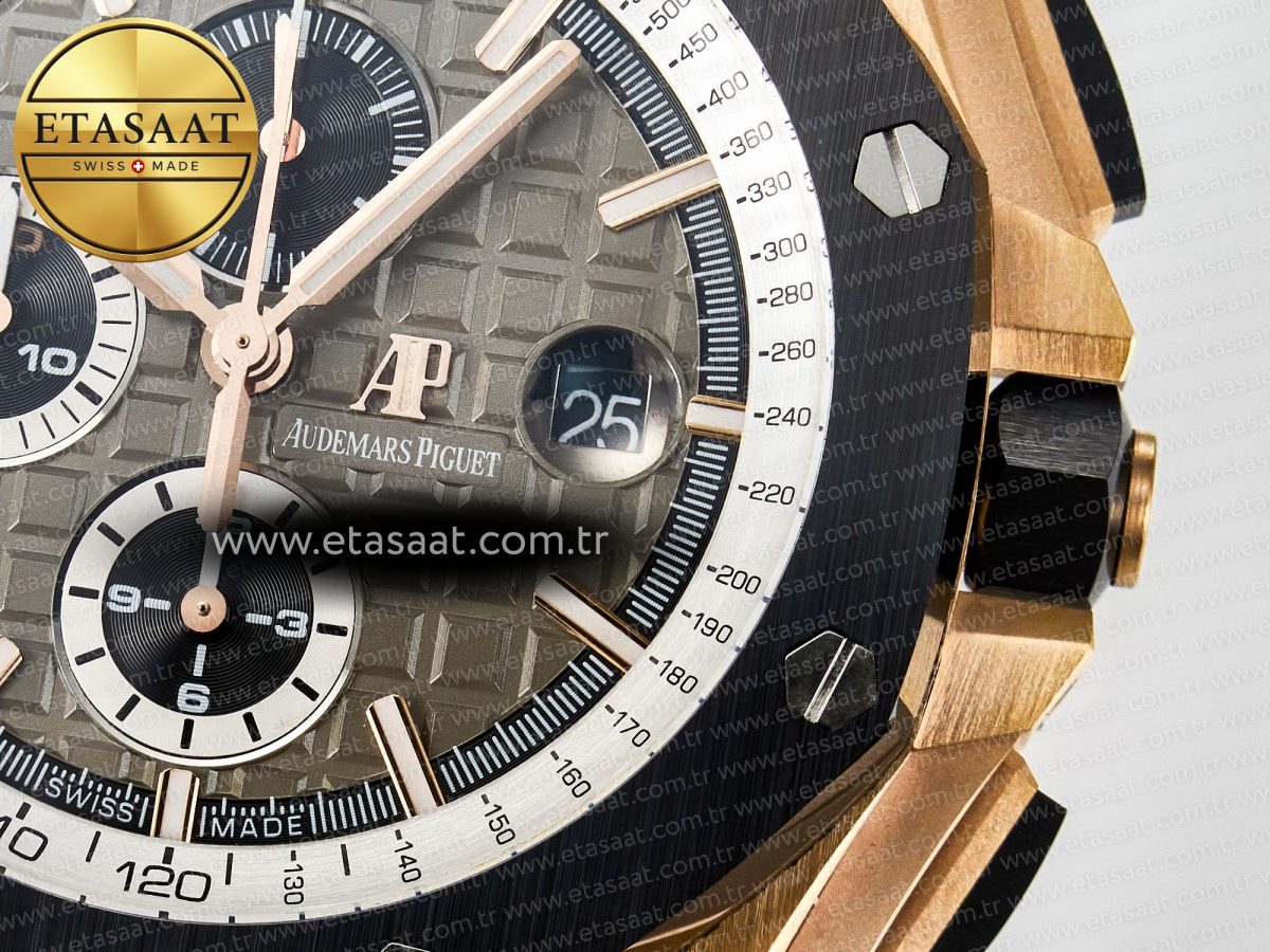 Audemars Piguet Royal Oak Offshore 44mm RG TKF 1:1 Best Edition Gray Dial on Black Rubber Strap A3126 - Görsel 12