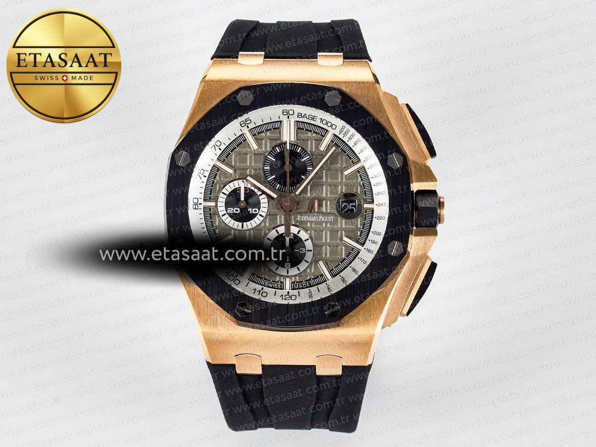 Audemars Piguet Royal Oak Offshore 44mm RG TKF 1:1 Best Edition Gray Dial on Black Rubber Strap A3126 - Görsel 3