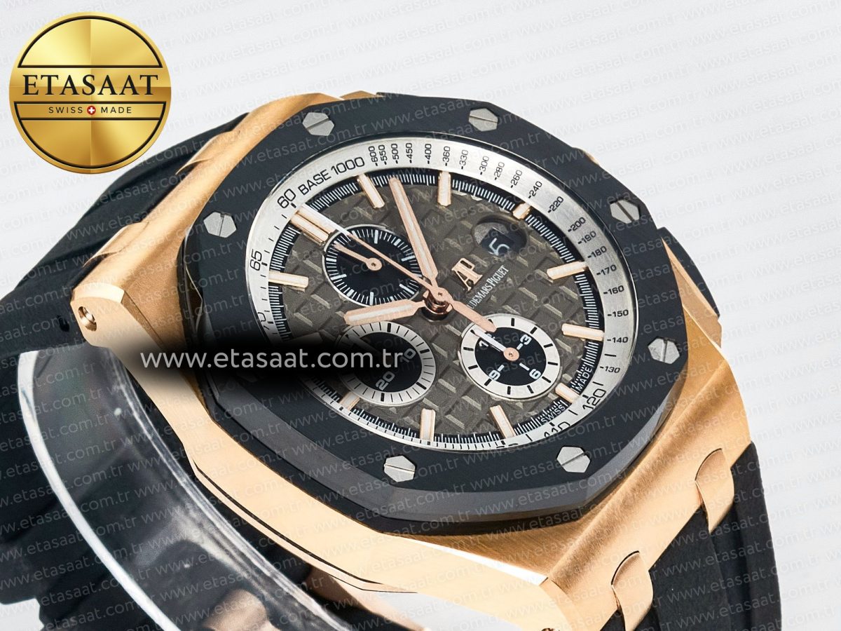 Audemars Piguet Royal Oak Offshore 44mm RG TKF 1:1 Best Edition Gray Dial on Black Rubber Strap A3126 - Görsel 7