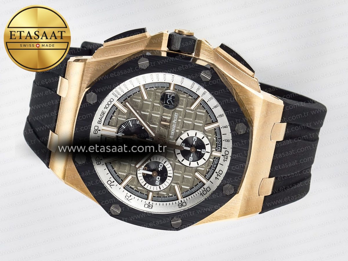 Audemars Piguet Royal Oak Offshore 44mm RG TKF 1:1 Best Edition Gray Dial on Black Rubber Strap A3126 - Görsel 9