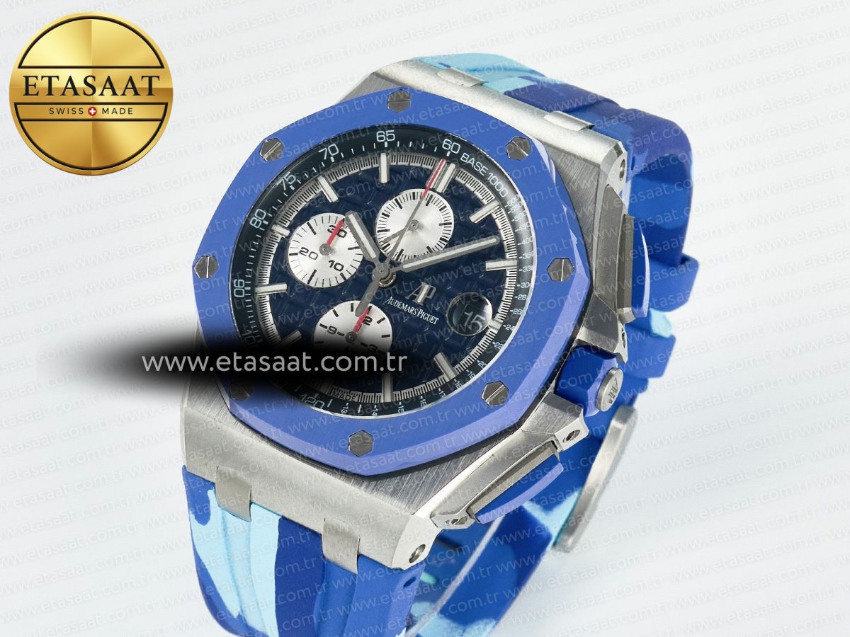 Audemars Piguet Royal Oak Offshore 44mm SS TKF 1:1 Best Edition Blue Dial on Blue Camou Rubber Strap A3126 - Görsel 1