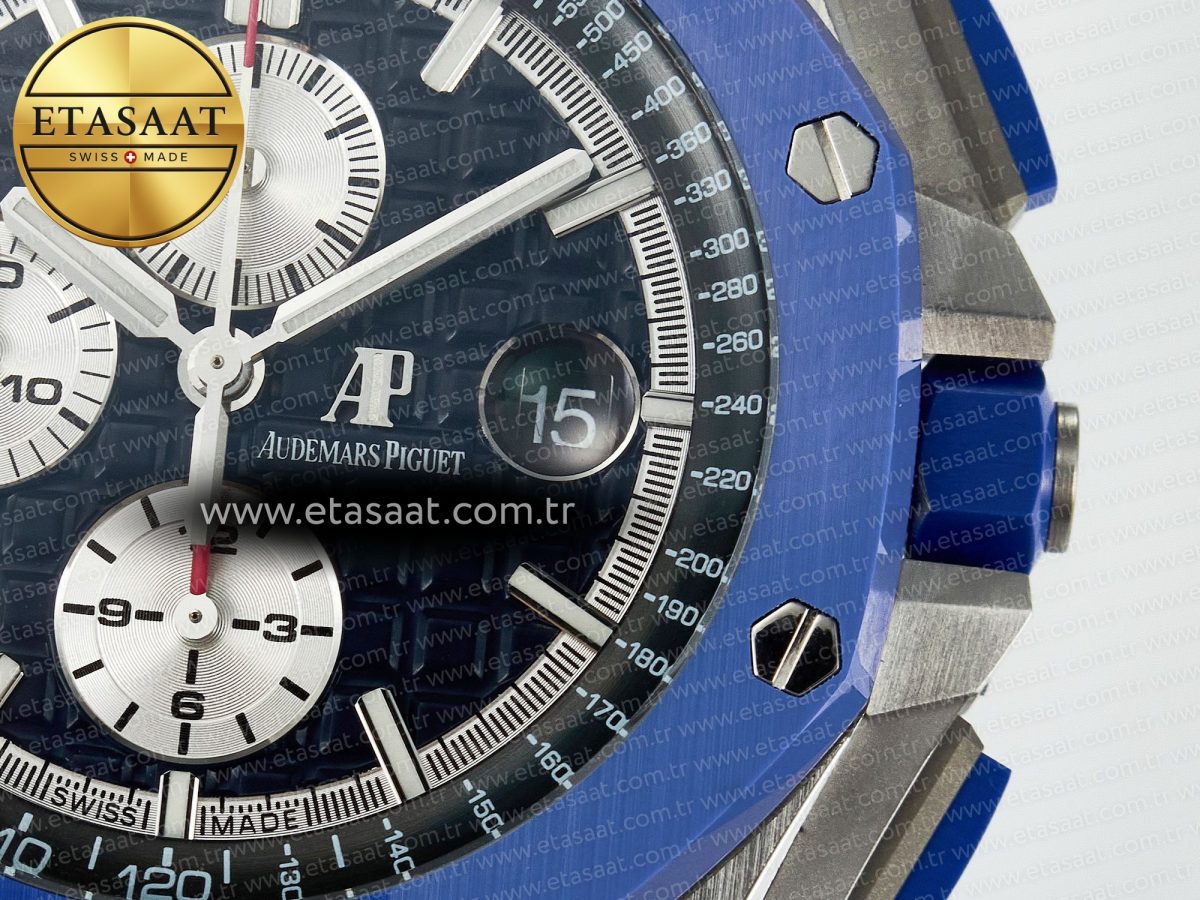 Audemars Piguet Royal Oak Offshore 44mm SS TKF 1:1 Best Edition Blue Dial on Blue Camou Rubber Strap A3126 - Görsel 12