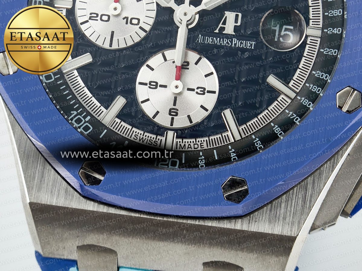 Audemars Piguet Royal Oak Offshore 44mm SS TKF 1:1 Best Edition Blue Dial on Blue Camou Rubber Strap A3126 - Görsel 13