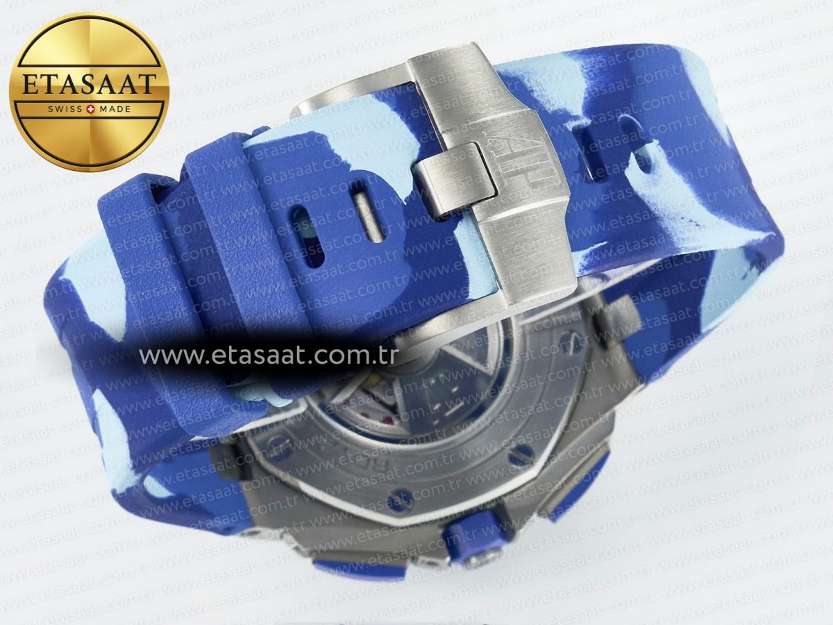 Audemars Piguet Royal Oak Offshore 44mm SS TKF 1:1 Best Edition Blue Dial on Blue Camou Rubber Strap A3126 - Görsel 17