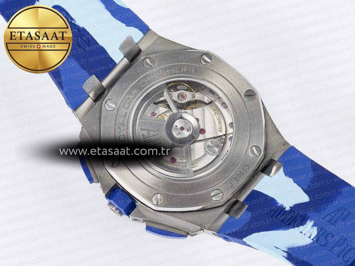 Audemars Piguet Royal Oak Offshore 44mm SS TKF 1:1 Best Edition Blue Dial on Blue Camou Rubber Strap A3126 - Görsel 18