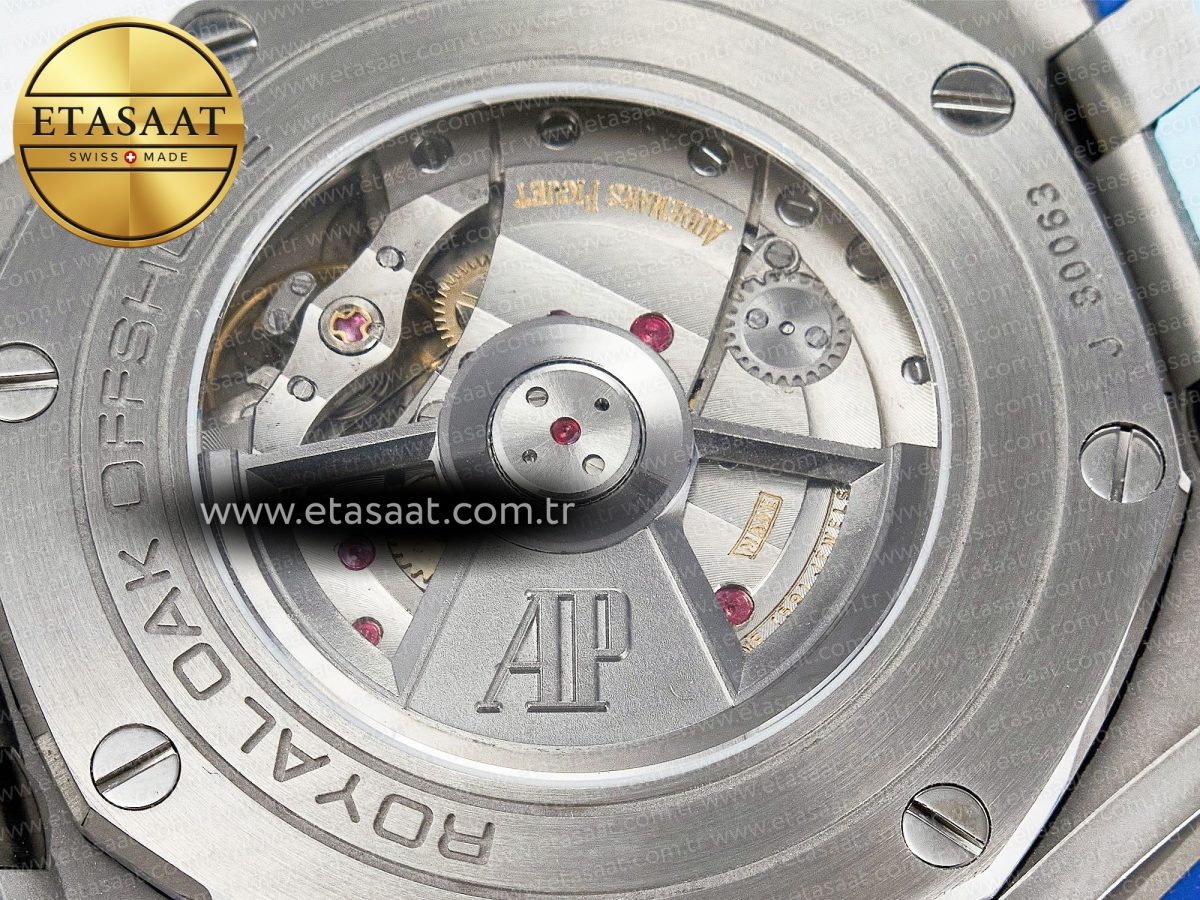 Audemars Piguet Royal Oak Offshore 44mm SS TKF 1:1 Best Edition Blue Dial on Blue Camou Rubber Strap A3126 - Görsel 20