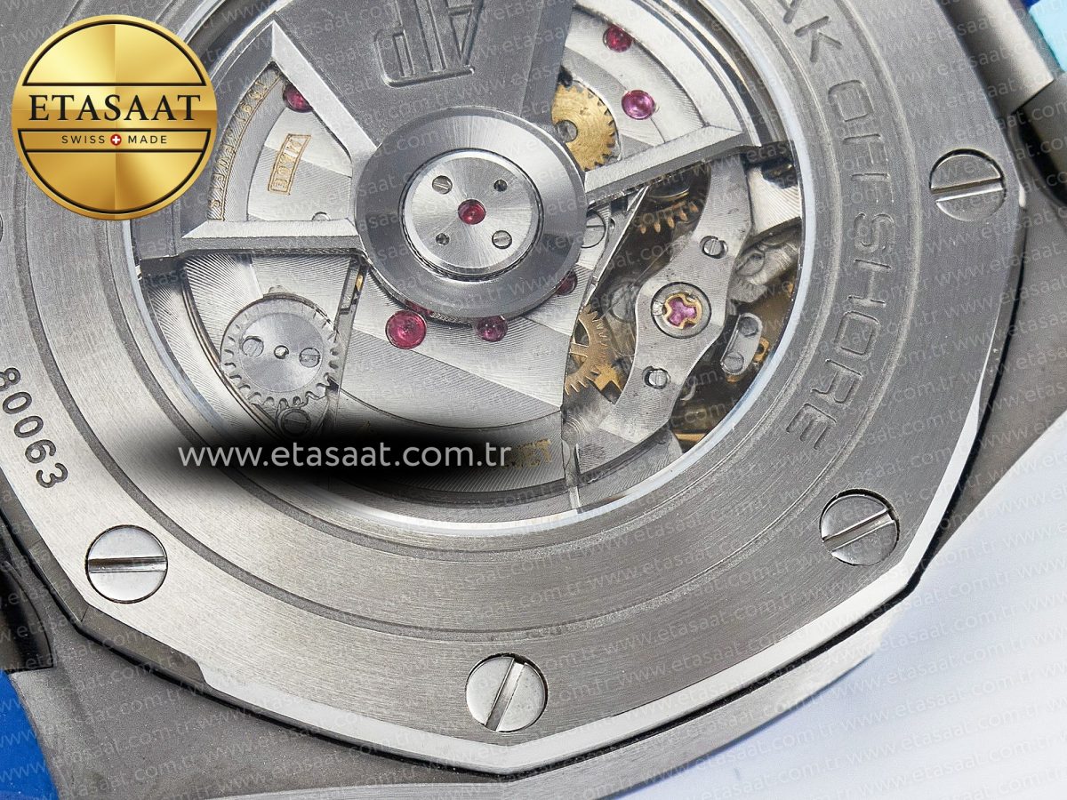 Audemars Piguet Royal Oak Offshore 44mm SS TKF 1:1 Best Edition Blue Dial on Blue Camou Rubber Strap A3126 - Görsel 22