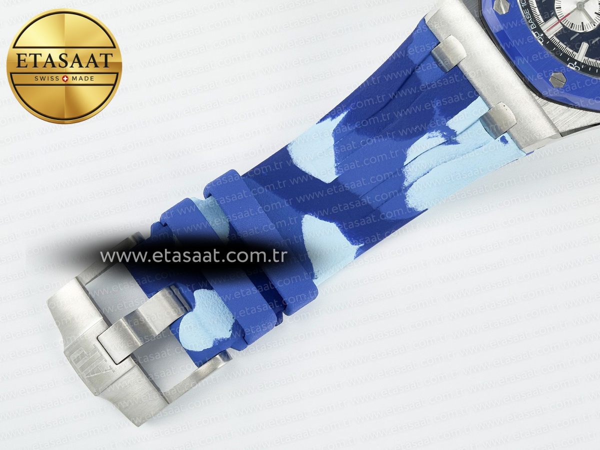 Audemars Piguet Royal Oak Offshore 44mm SS TKF 1:1 Best Edition Blue Dial on Blue Camou Rubber Strap A3126 - Görsel 24