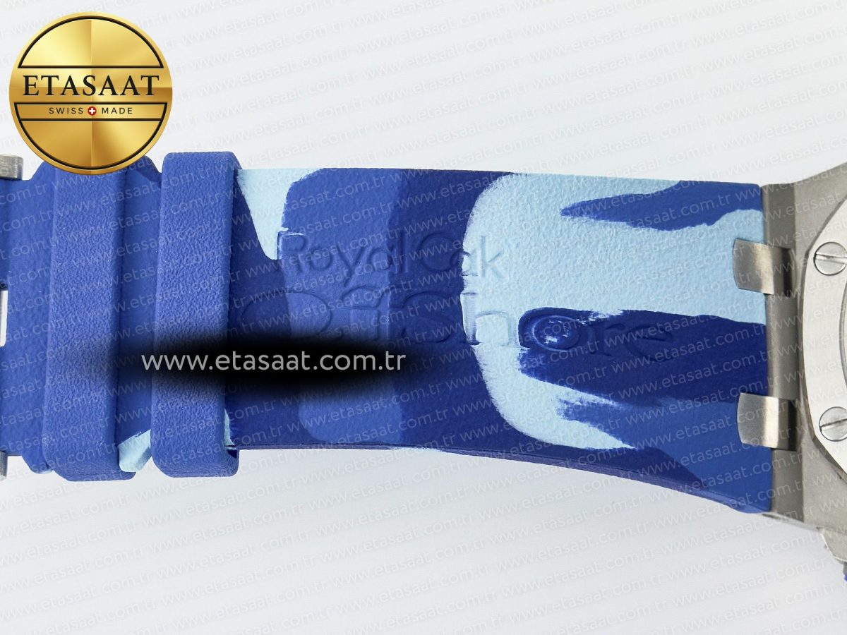 Audemars Piguet Royal Oak Offshore 44mm SS TKF 1:1 Best Edition Blue Dial on Blue Camou Rubber Strap A3126 - Görsel 26