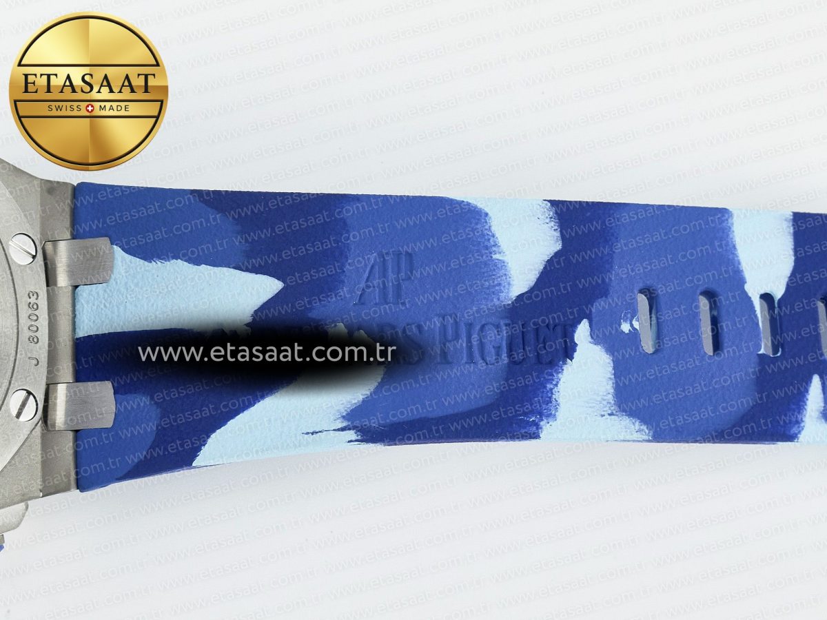 Audemars Piguet Royal Oak Offshore 44mm SS TKF 1:1 Best Edition Blue Dial on Blue Camou Rubber Strap A3126 - Görsel 27