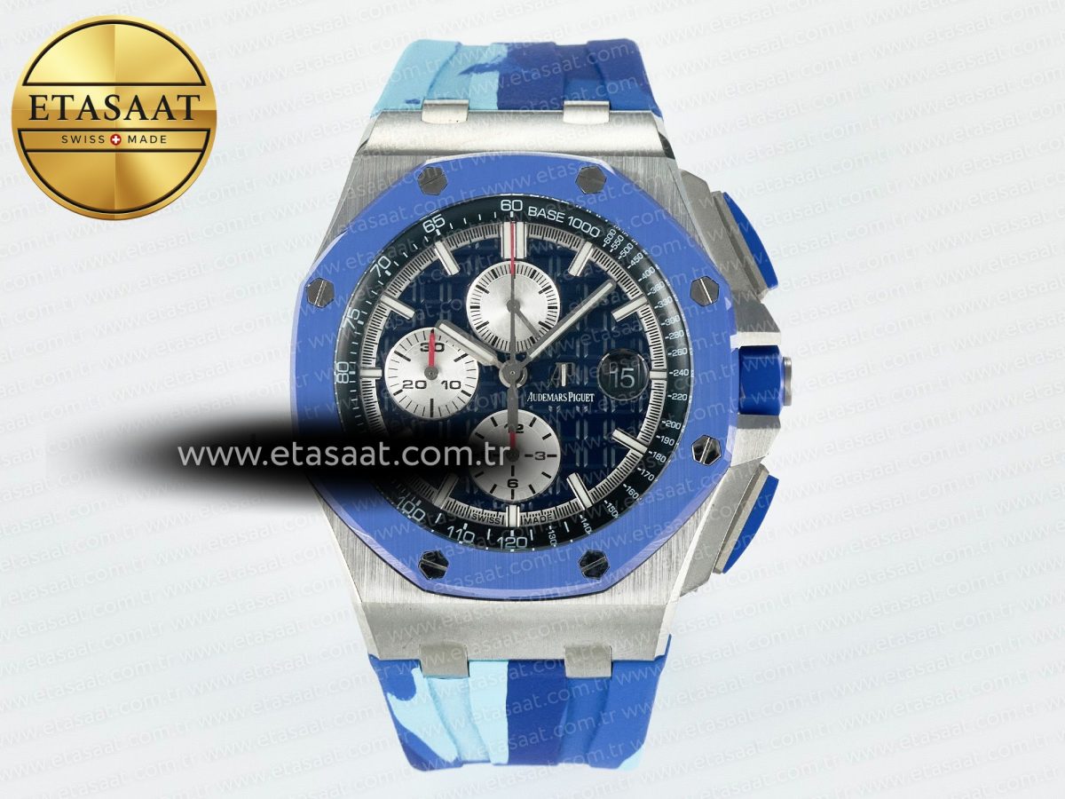 Audemars Piguet Royal Oak Offshore 44mm SS TKF 1:1 Best Edition Blue Dial on Blue Camou Rubber Strap A3126 - Görsel 3