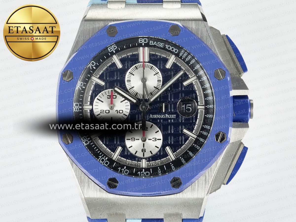 Audemars Piguet Royal Oak Offshore 44mm SS TKF 1:1 Best Edition Blue Dial on Blue Camou Rubber Strap A3126 - Görsel 4