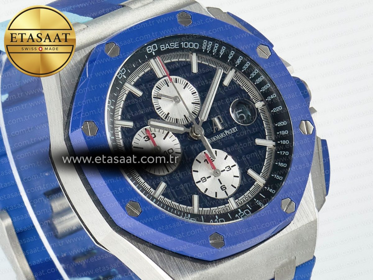 Audemars Piguet Royal Oak Offshore 44mm SS TKF 1:1 Best Edition Blue Dial on Blue Camou Rubber Strap A3126 - Görsel 5