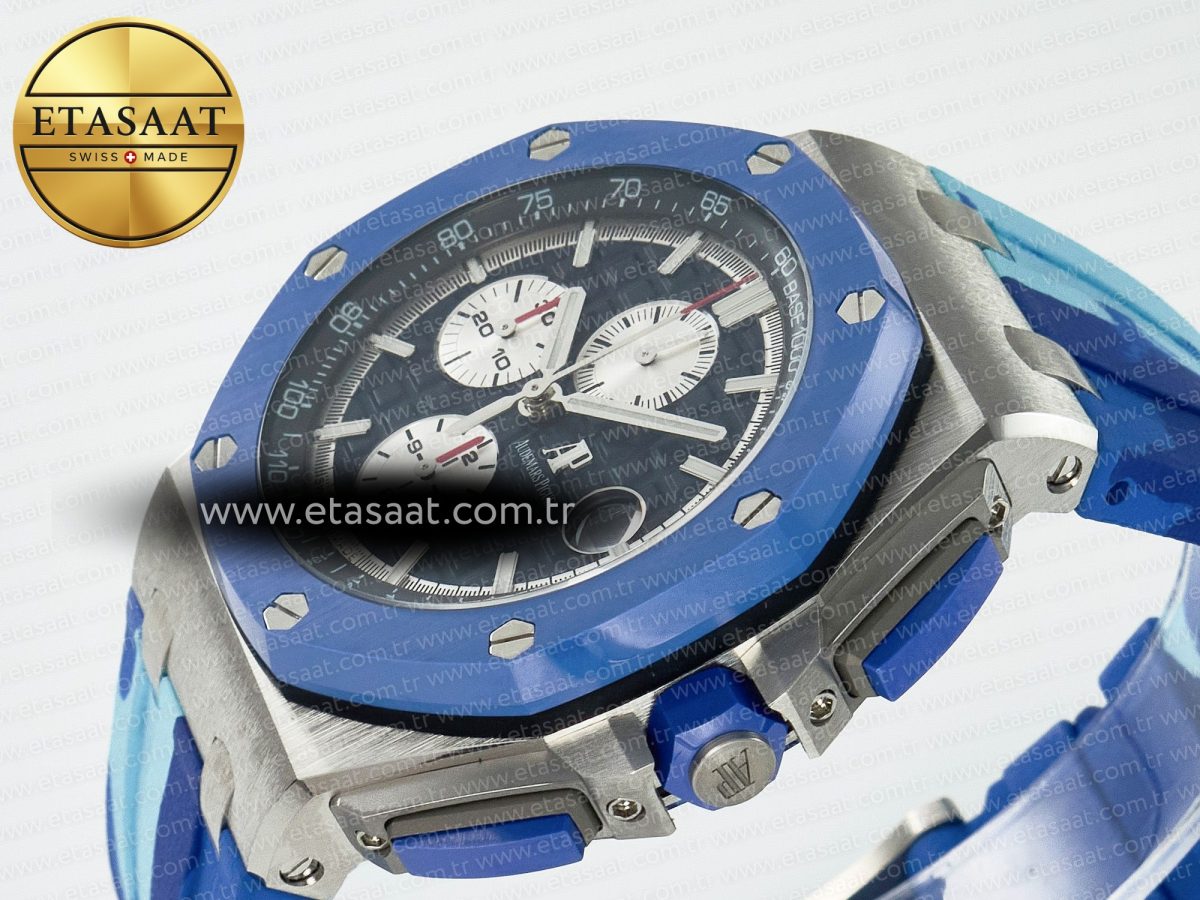 Audemars Piguet Royal Oak Offshore 44mm SS TKF 1:1 Best Edition Blue Dial on Blue Camou Rubber Strap A3126 - Görsel 6