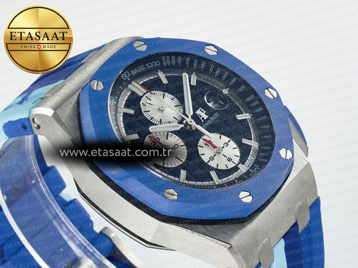 Audemars Piguet Royal Oak Offshore 44mm SS TKF 1:1 Best Edition Blue Dial on Blue Camou Rubber Strap A3126 - Görsel 7