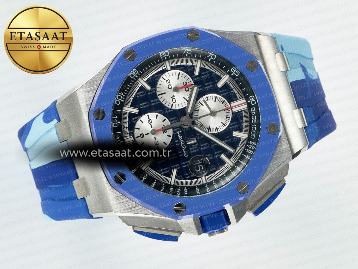 Audemars Piguet Royal Oak Offshore 44mm SS TKF 1:1 Best Edition Blue Dial on Blue Camou Rubber Strap A3126 - Görsel 8