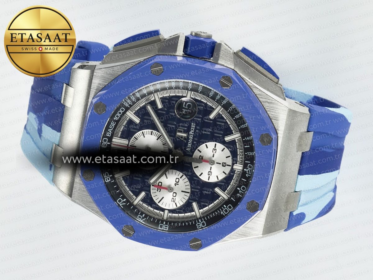 Audemars Piguet Royal Oak Offshore 44mm SS TKF 1:1 Best Edition Blue Dial on Blue Camou Rubber Strap A3126 - Görsel 9
